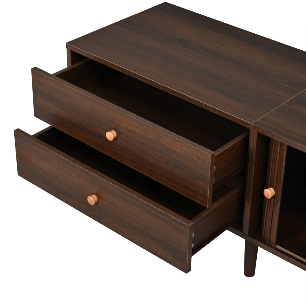 Mobile TV 180x40x46,5 cm con 2 cassetti e 2 porte a serrandina in MDF color noce