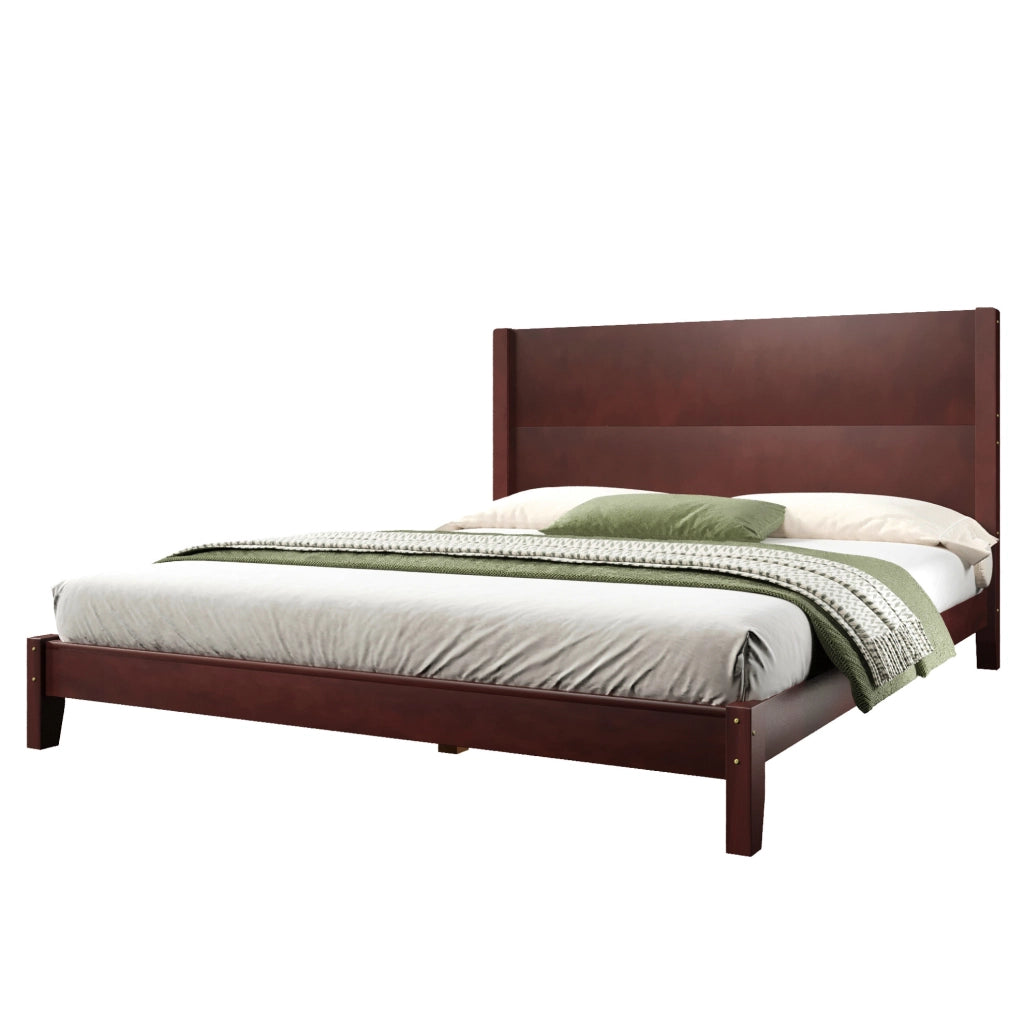 Letto a piattaforma 160x200 cm con testiera e 11 doghe; MDF e compensato; marrone