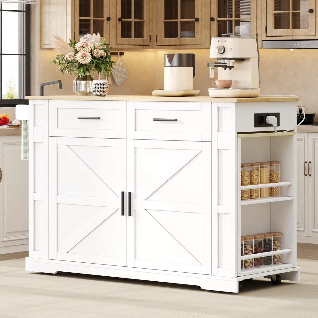 Isola cucina 130x50x93 cm in MDF bianco salvaspazio con rotelle