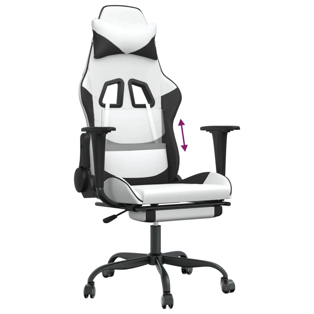 Sedia da Gaming | Sedia da e-sports con Poggiapiedi Bianco e Nero in Similpelle