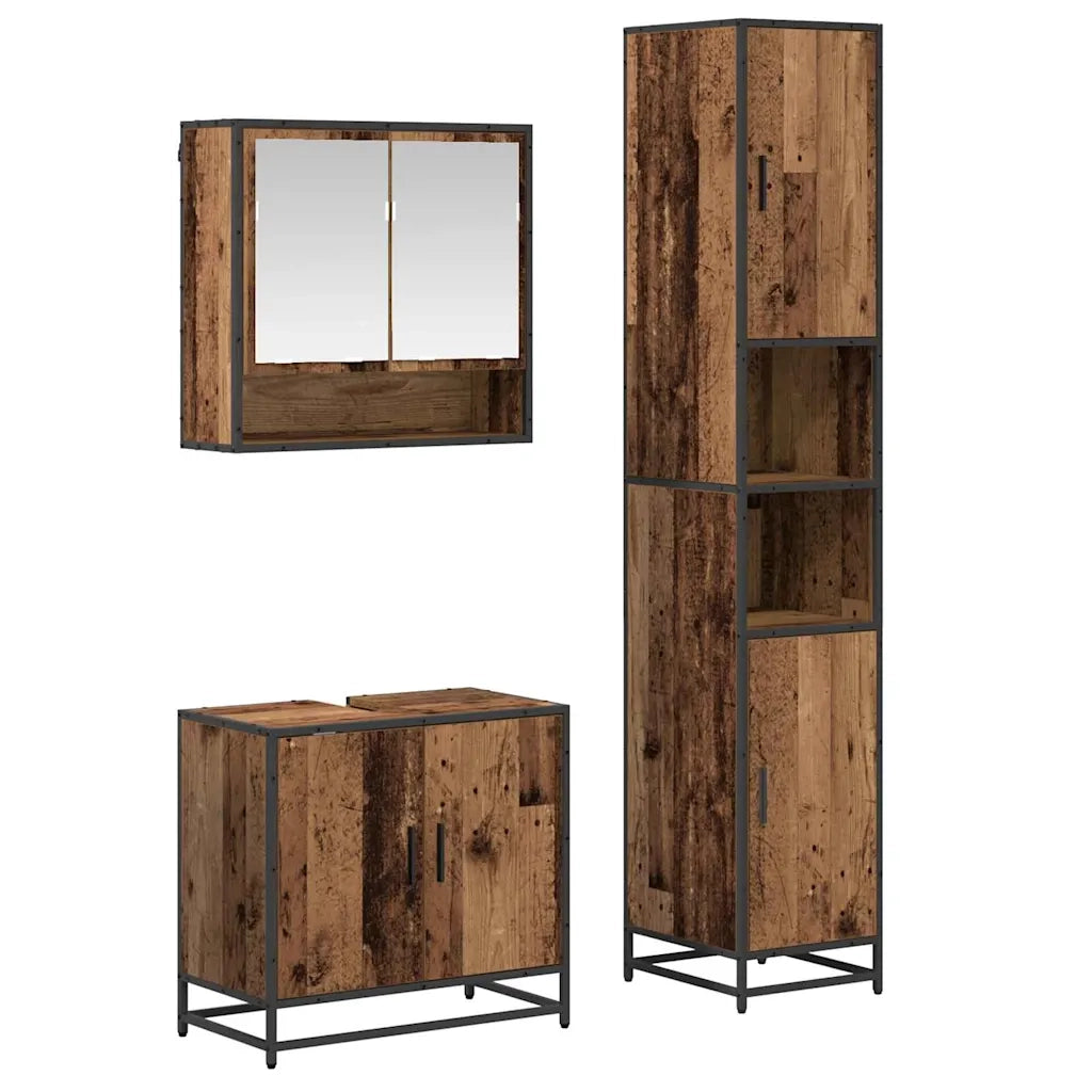 Set di mobili per il bagno con lo scaffale 3 pcs Legno vecchio