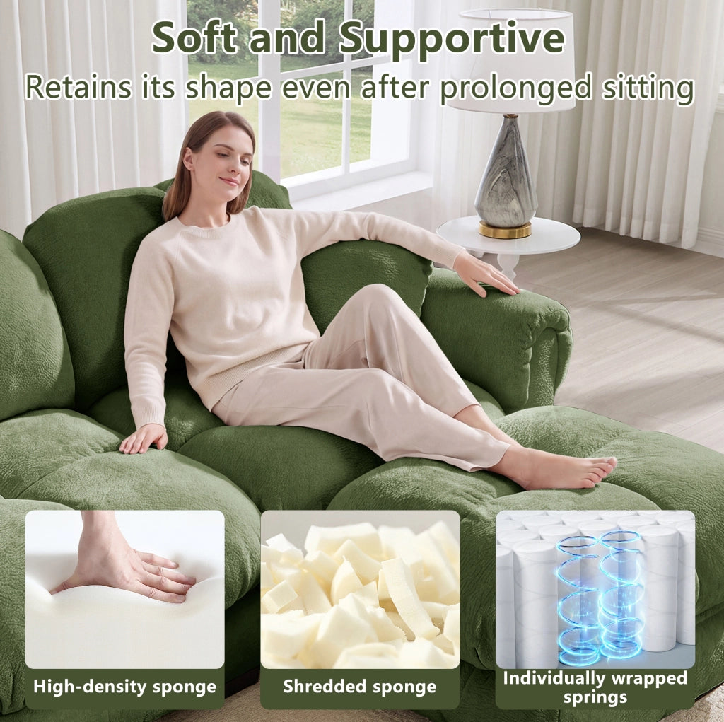 Divano 2 posti in Chenille verde con cuscini spessi e design modulare