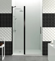 Box doccia frontale OPEN fisso 40 + porta battente 75 115 cm (112,5-115) nero opaco vetro trasparente