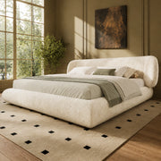 Letto matrimoniale imbottito 160x200 cm con testiera e rete a doghe in ciniglia beige