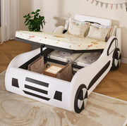 LETTO AUTO per Bambini 90x200 cm con Rete a Doghe e Contenitore Bianco