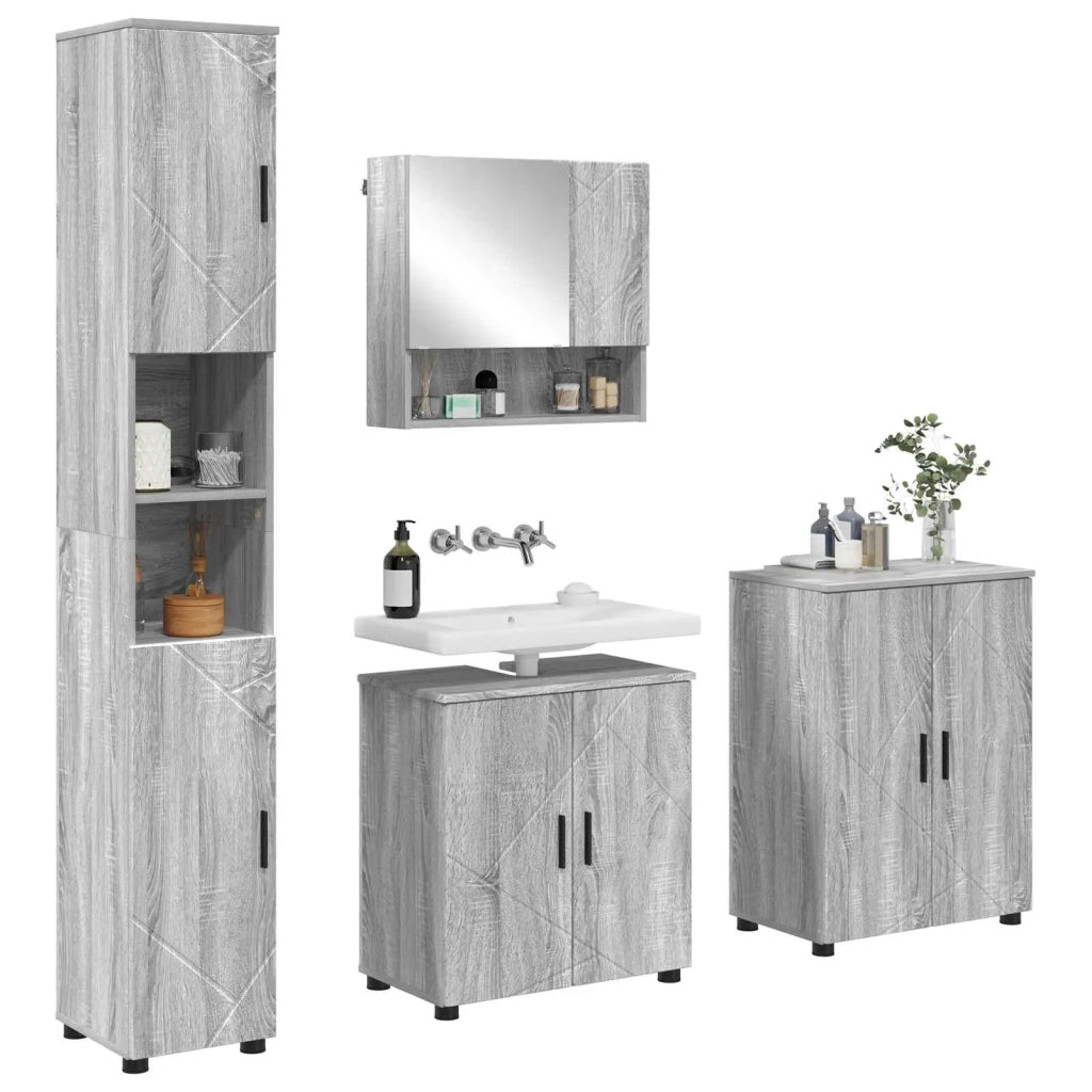 Set di mobili per il bagno con porta 4 pcs Grigio Sonoma 3393009