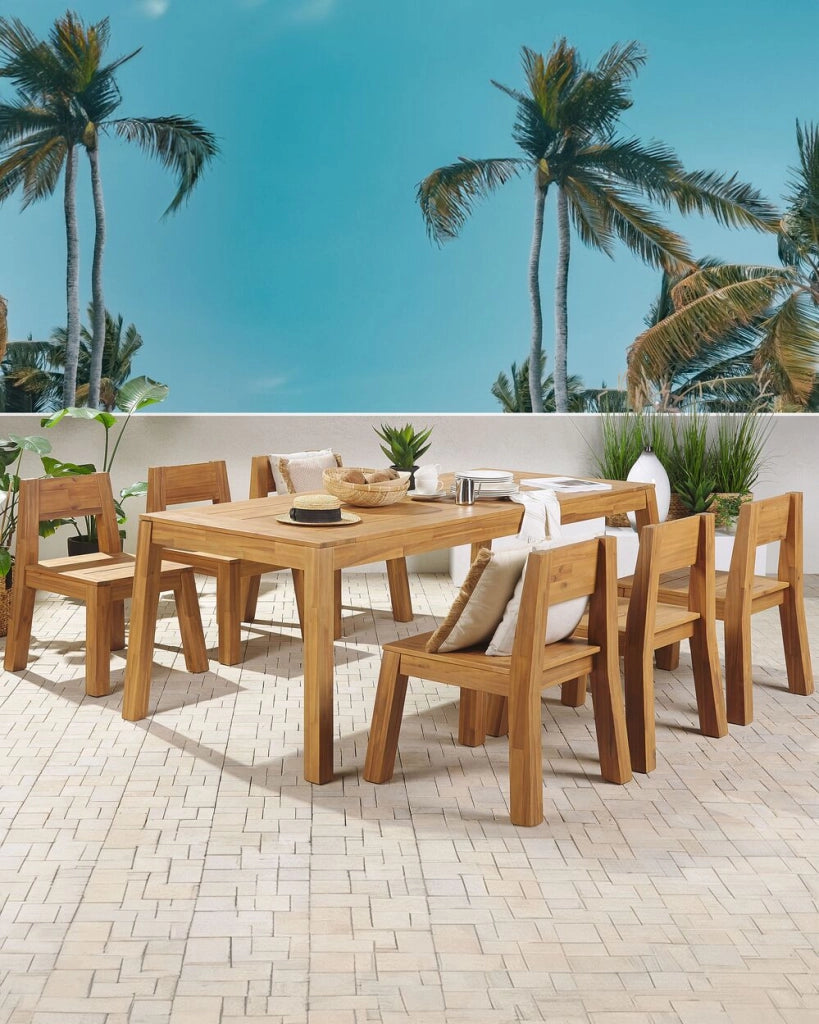 Set di 6 sedie da giardino stile rustico in legno di acacia chiaro laminato 81 x 61 cm da interno esterno rustico design moderno design moderno
