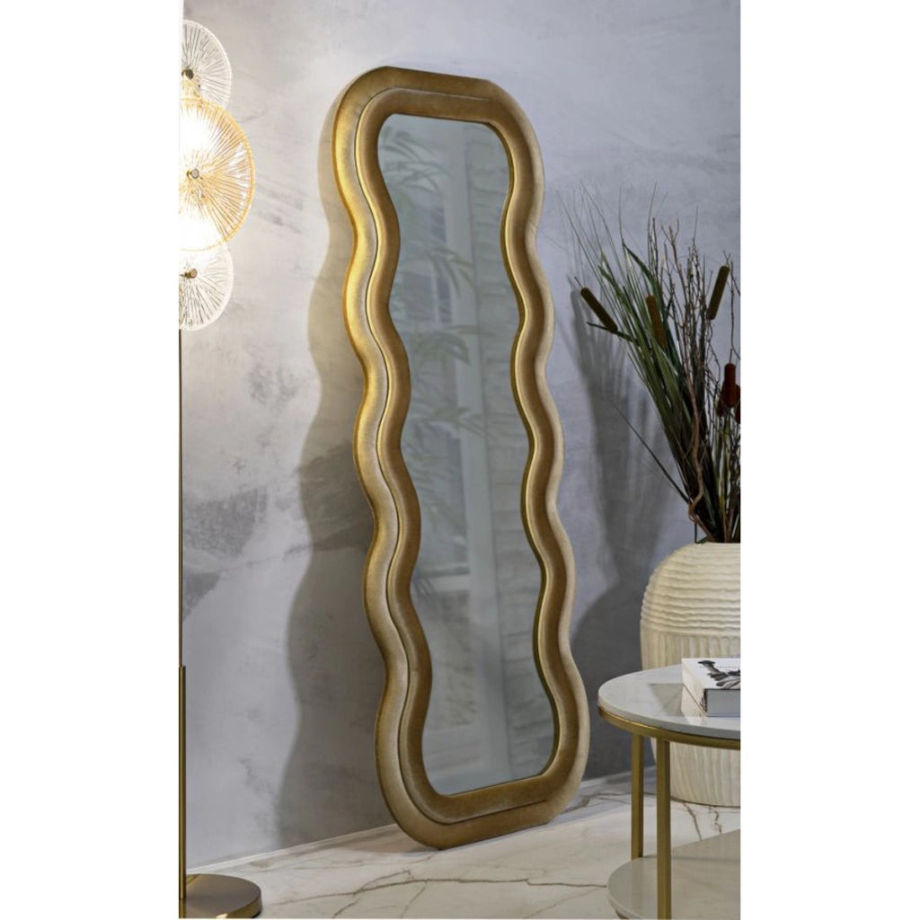 Specchio con Cornice Onda 1, Oro, MDF, 60x6x160 cm