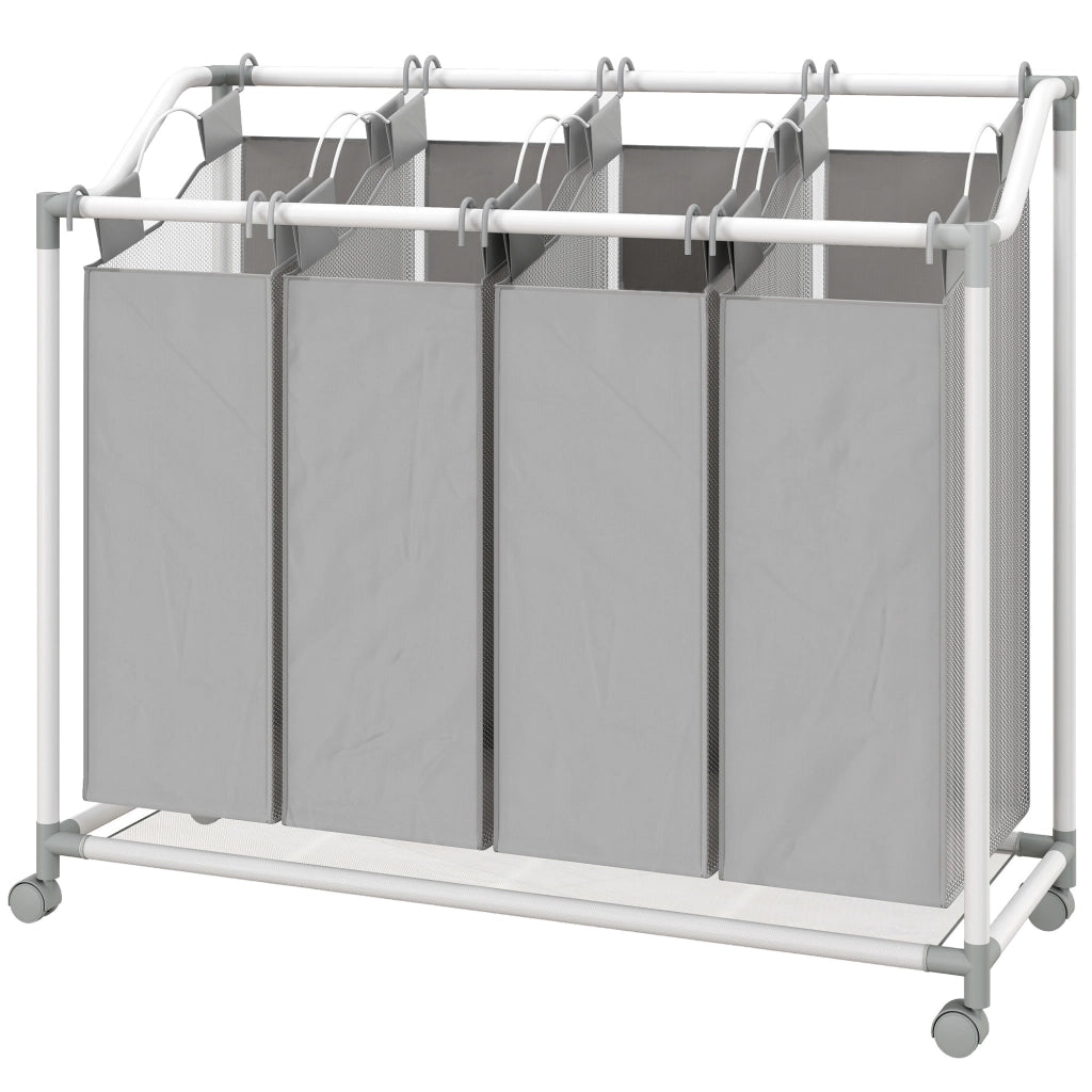 Cesto portabiancheria 4 scomparti 160L ¨C Xylo ¨C con ruote e sacchi rimovibili 97x38x81cm grigio
