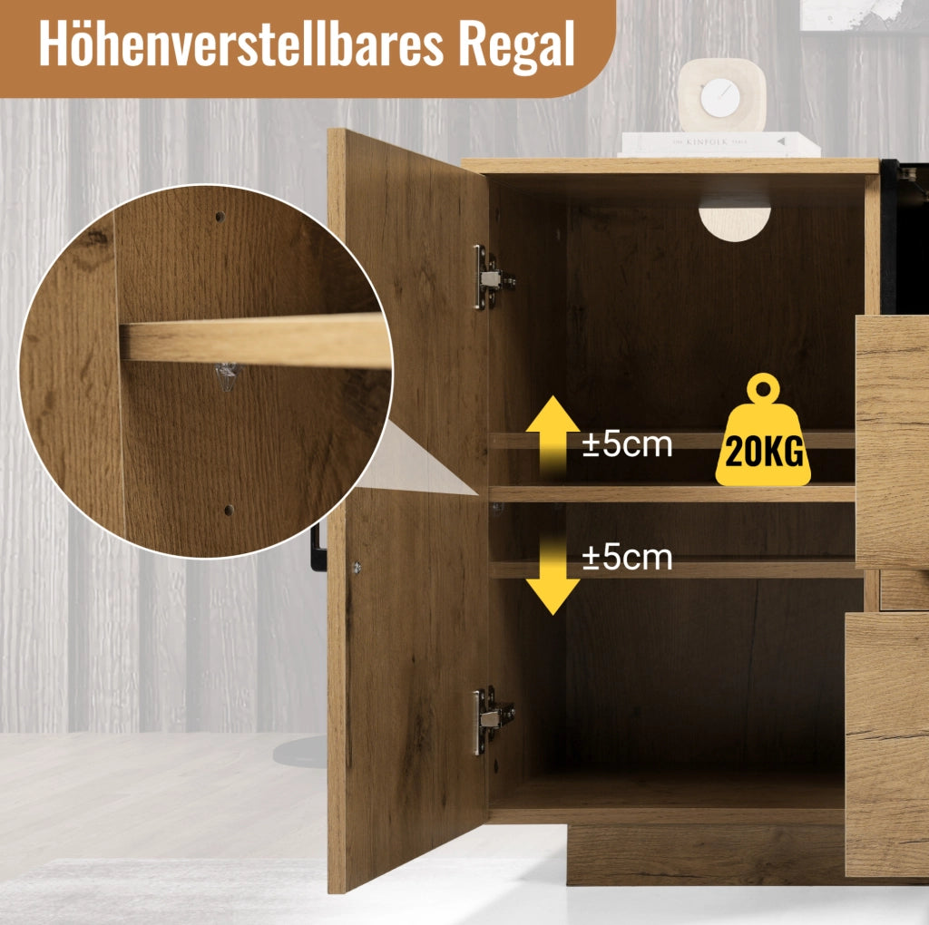 Credenza con cassetti, ante e vano aperto