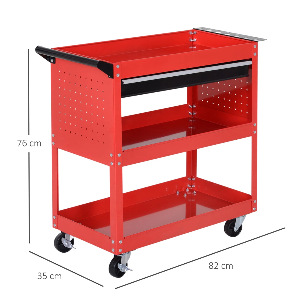 Carrello per Attrezzi con 3 Vassoie e Cassetto ¨C Zephmum ¨C Rosso
