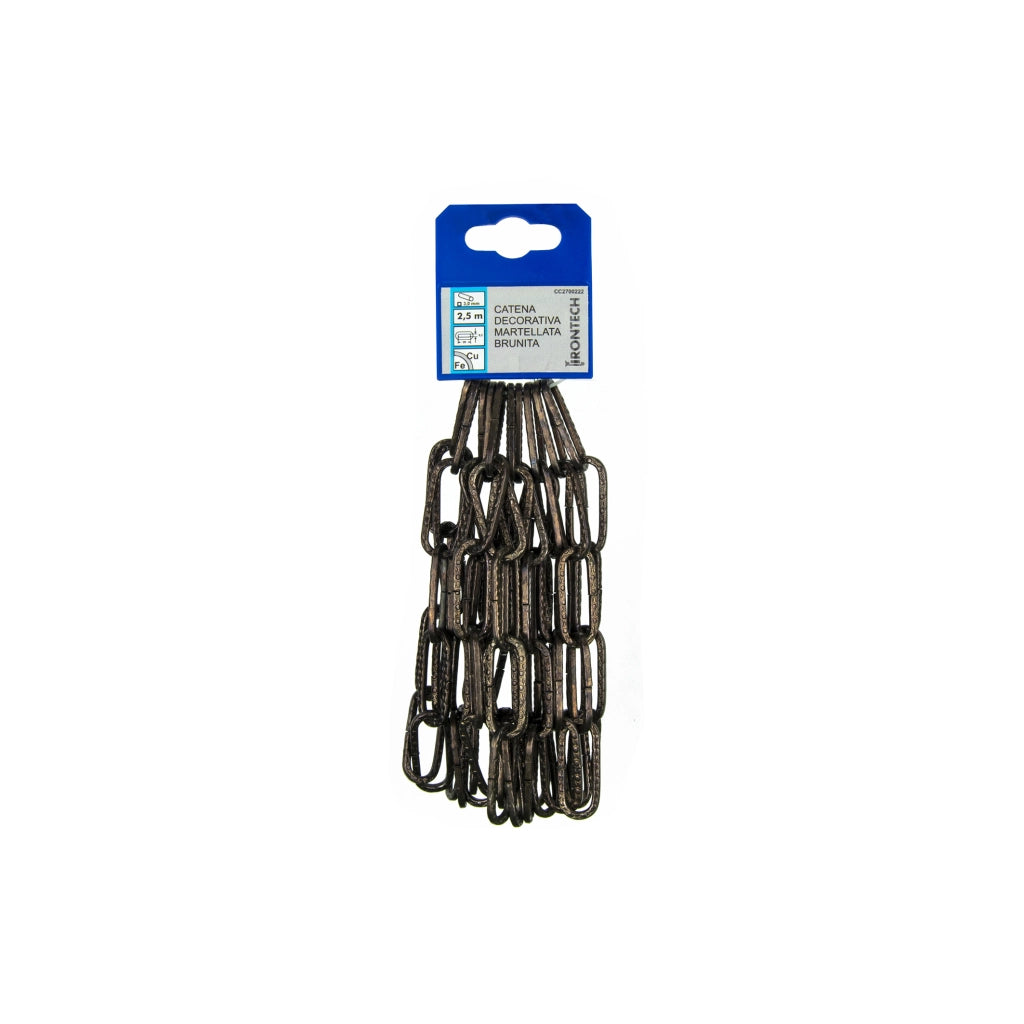 Catena decorativa pretagliata Ø 3 mm. martellata in acciaio brunito 2,5 mt.