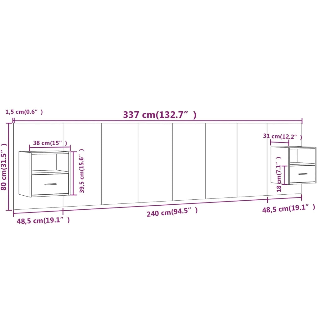 Testiera Letto con Comodini in Legno Multistrato Grigio Sonoma