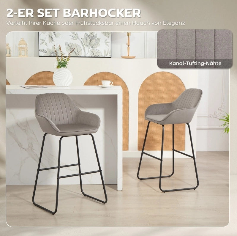 Set di 2 sgabelli da bar 50,5 x 53 x 96 cm in poliestere grigio con braccioli