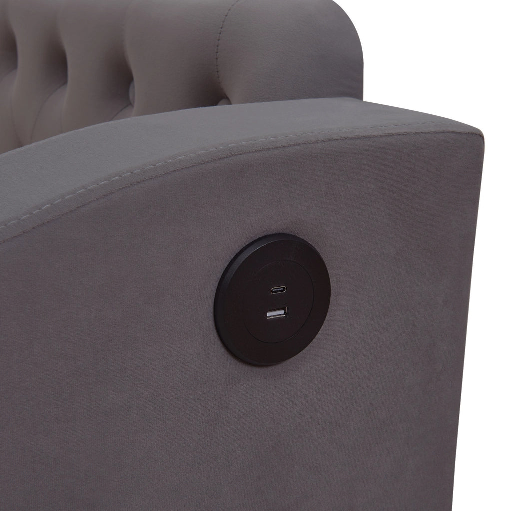 Divano letto imbottito grigio 90 x 190 cm con ricarica e vani