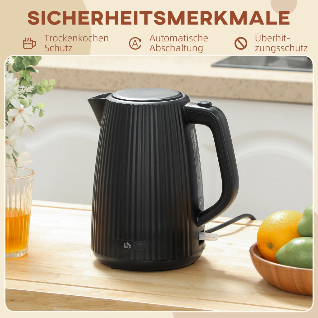 Bollitore elettrico 1,7 L 2200W nero a ebollizione rapida con filtro anticalcare rimovibile e spegnimento automatico per casa e cucina
