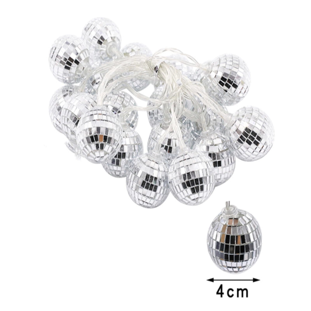 Catena luminosa a LED con palline specchiate, lunghezza 3 metri, 20 LED, alimentazione USB, multicolore