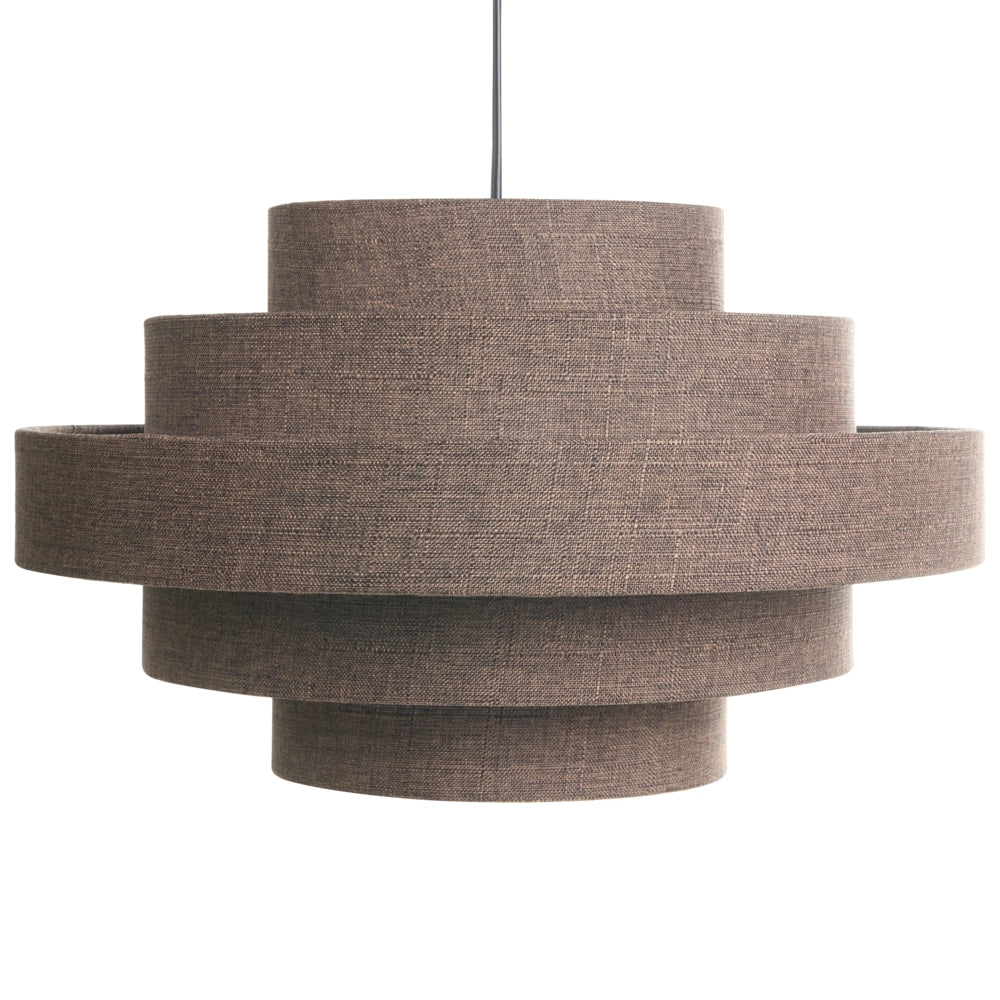 Lampada a sospensione con paralume in tessuto di lino marrone design moderno luce per soggiorno