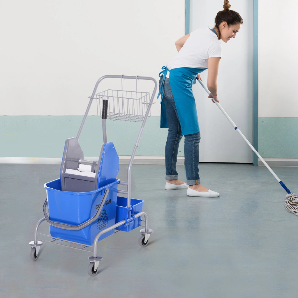 Carrello per pulizie blu con secchio da 25 L e strizzatore