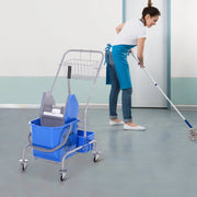 Carrello per pulizie blu con secchio da 25 L e strizzatore