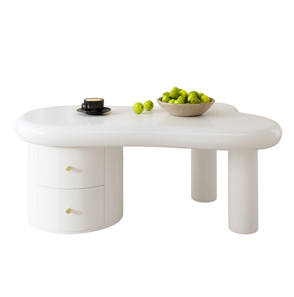 Tavolino da salotto bianco MDF con 2 cassetti