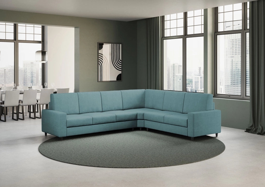 Divano Angolare 6 Posti 286x246x85 cm Sakar in Tessuto Petrolio