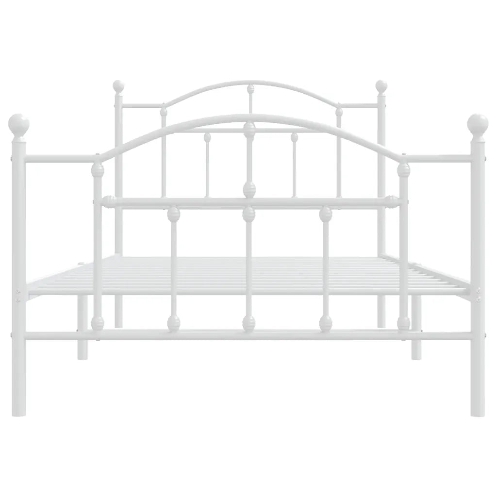 Letto singolo | Letto per adulti | Giroletto con Testiera e Pediera Metallo Bianco 100x190 cm