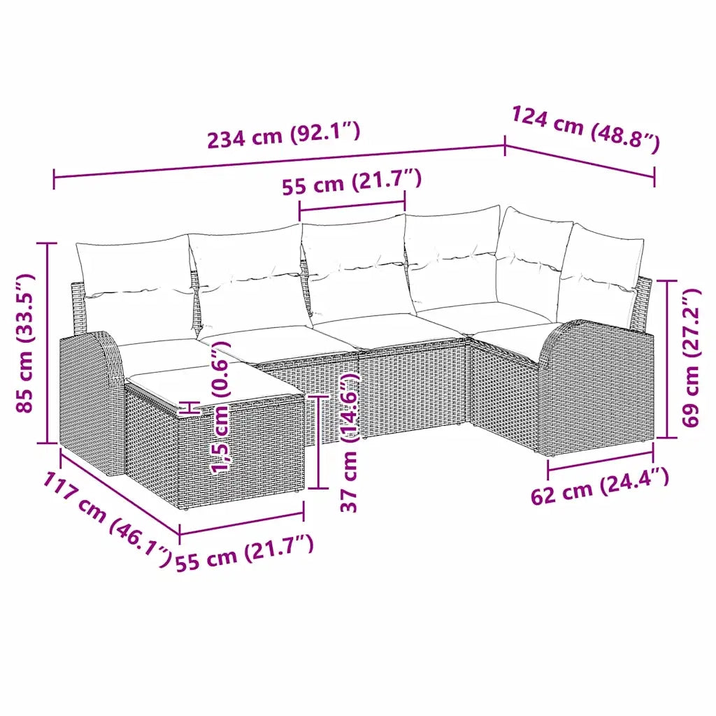 Set di divani con cuscino 6 pcs Nero e Bianco polyrattan 3354776