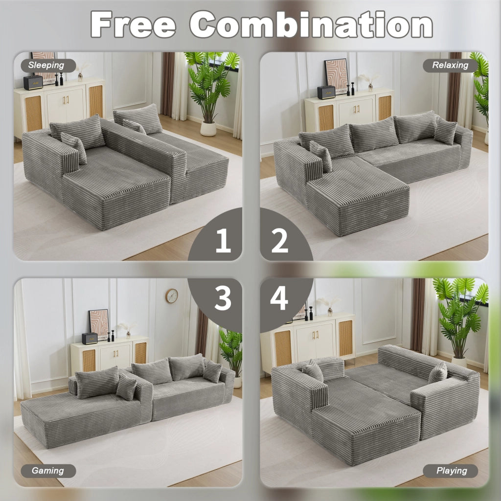 Divano angolare modulare con chaise longue ¨C Xylo ¨C tessuto velluto grigio con seduta profonda