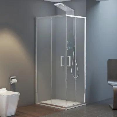 Box doccia angolare 70x80 cm doppio scorrevole in cristallo trasparente Ted