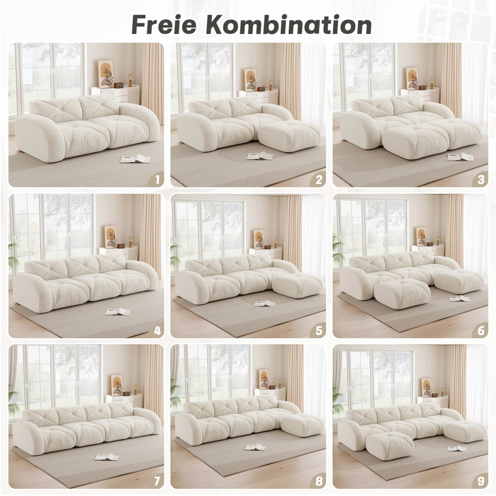 Divano modulare senza struttura in ciniglia beige chiaro con imbottitura in schiuma 32D