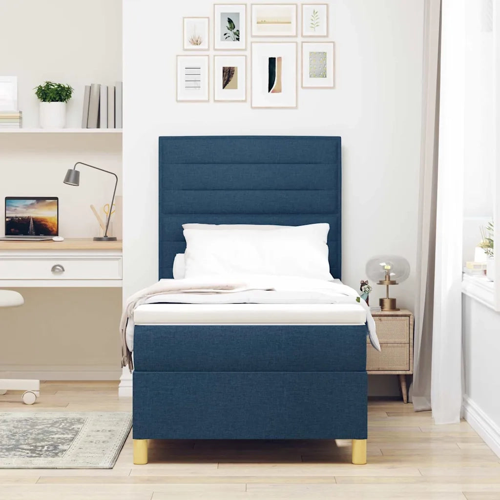 Letto a Sorgente LED con materasso Blu 90 x 200 cm Tessuto