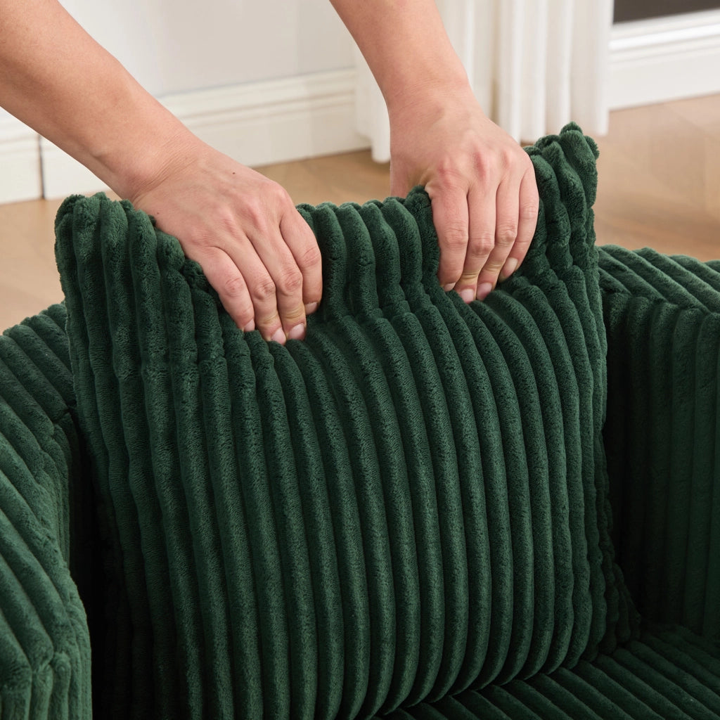 Poltrona girevole 360 gradi 76x79x78 cm verde smeraldo in velluto a coste con vano portaoggetti