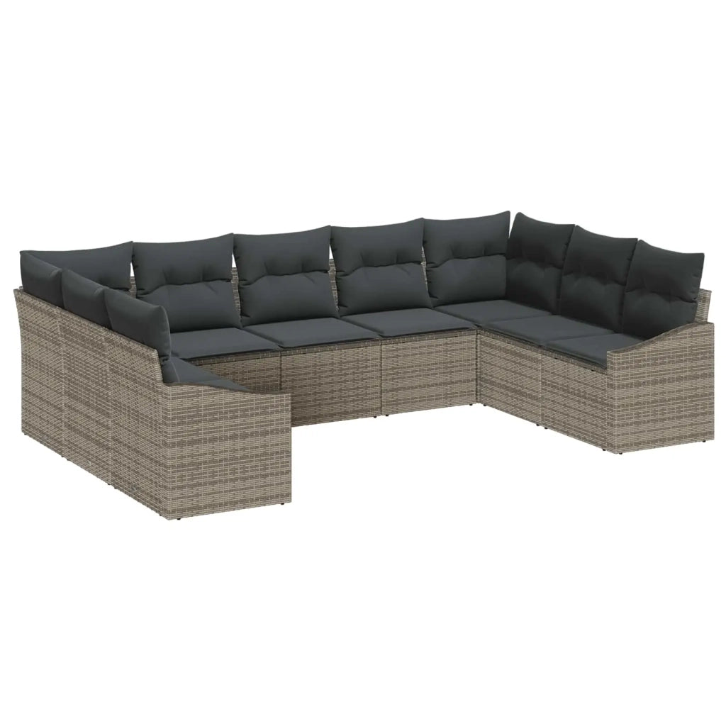 Set Divano da Giardino 9 pcs Grigio polyrattan