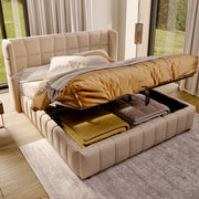 Letto imbottito contenitore beige 180 x 200 cm con sollevamento