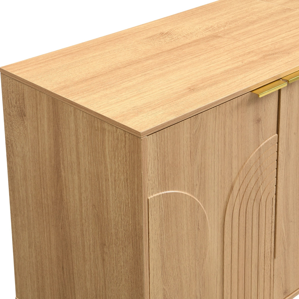 Credenza moderna a quattro ante in MDF naturale con ripiani regolabili e ampio spazio contenitivo