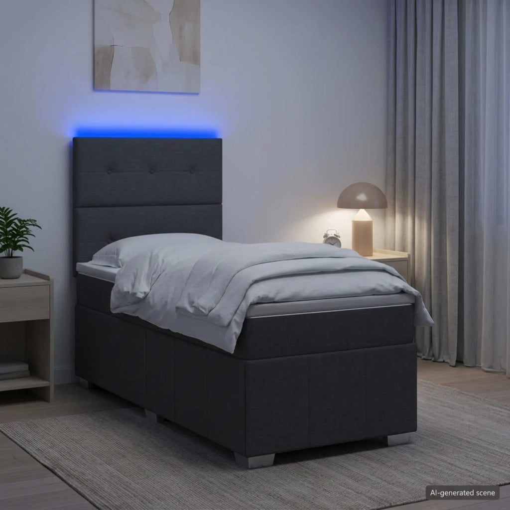 Letto Box Spring LED con Materasso Grigio Scuro 100 x 200 cm 3455536