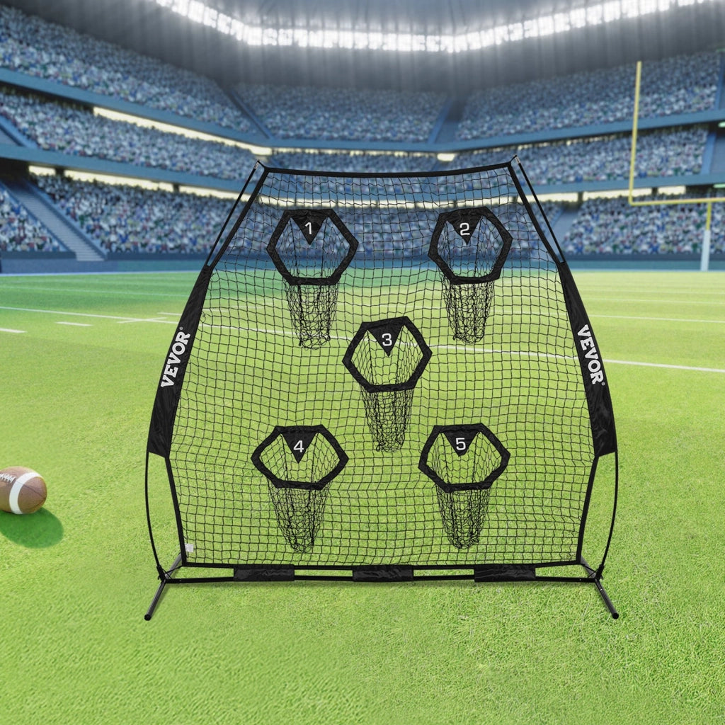 Rete da Allenamento Portatile DKS-7701B per Calcio e Baseball con 5 Bersagli e Borsa, Struttura in Acciaio Robusta, 2265 x 1060 x 2100 mm, Nero