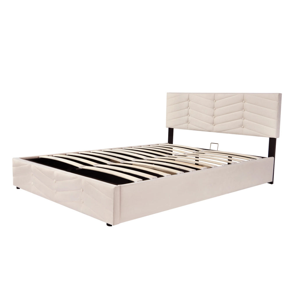 Letto matrimoniale imbottito 140 × 200 cm 2 posti con testiera regolabile, senza materasso, in velluto beige