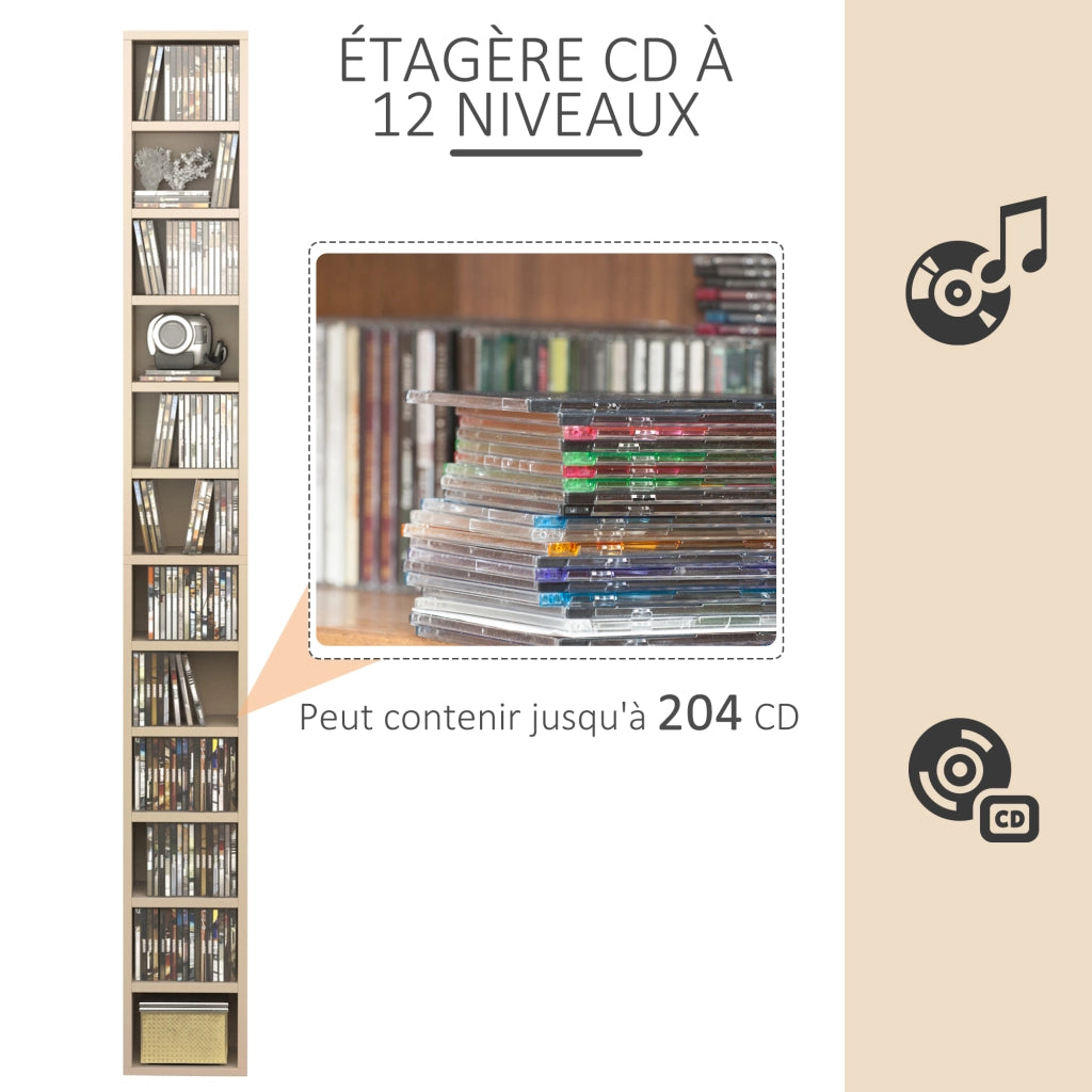 Libreria per CD e DVD con 12 scomparti ¨C Minimal ¨C 21x20x175 cm legno naturale