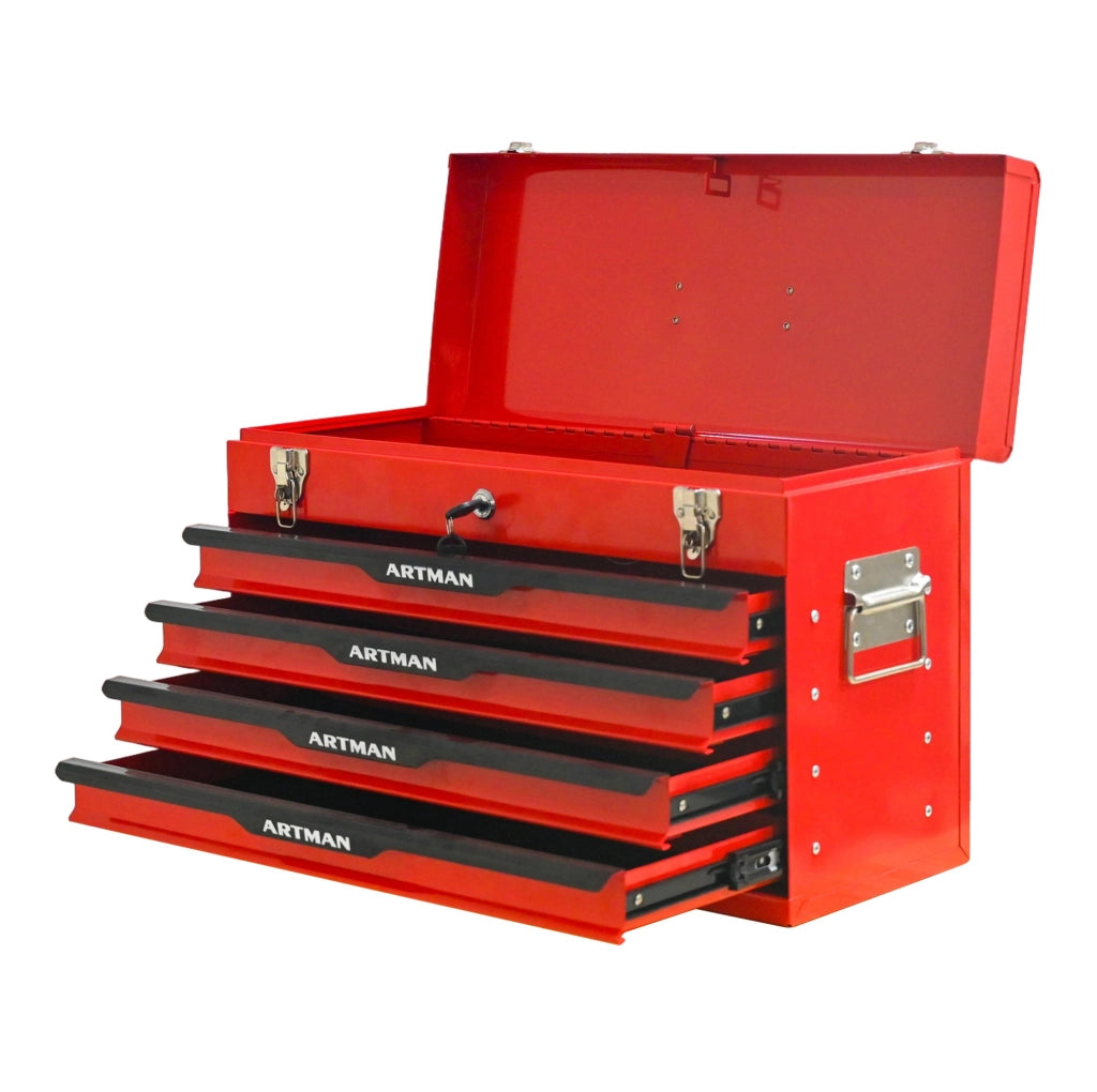 Cassetta Porta Attrezzi in Acciaio 53x22x35 cm con Cassetti e Serratura Metallica, Nero e Rosso
