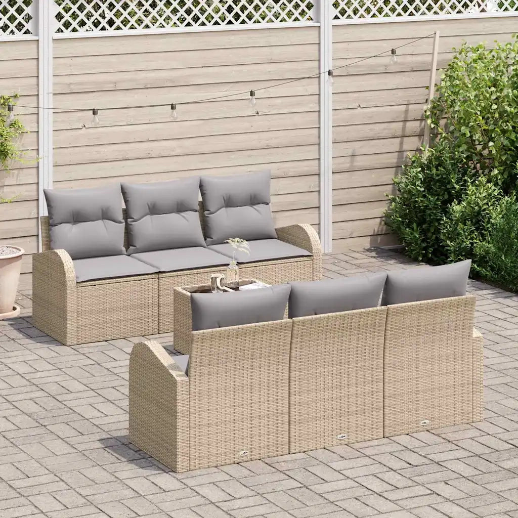 Set Divano da Giardino 7 pcs Beige e grigio polyrattan