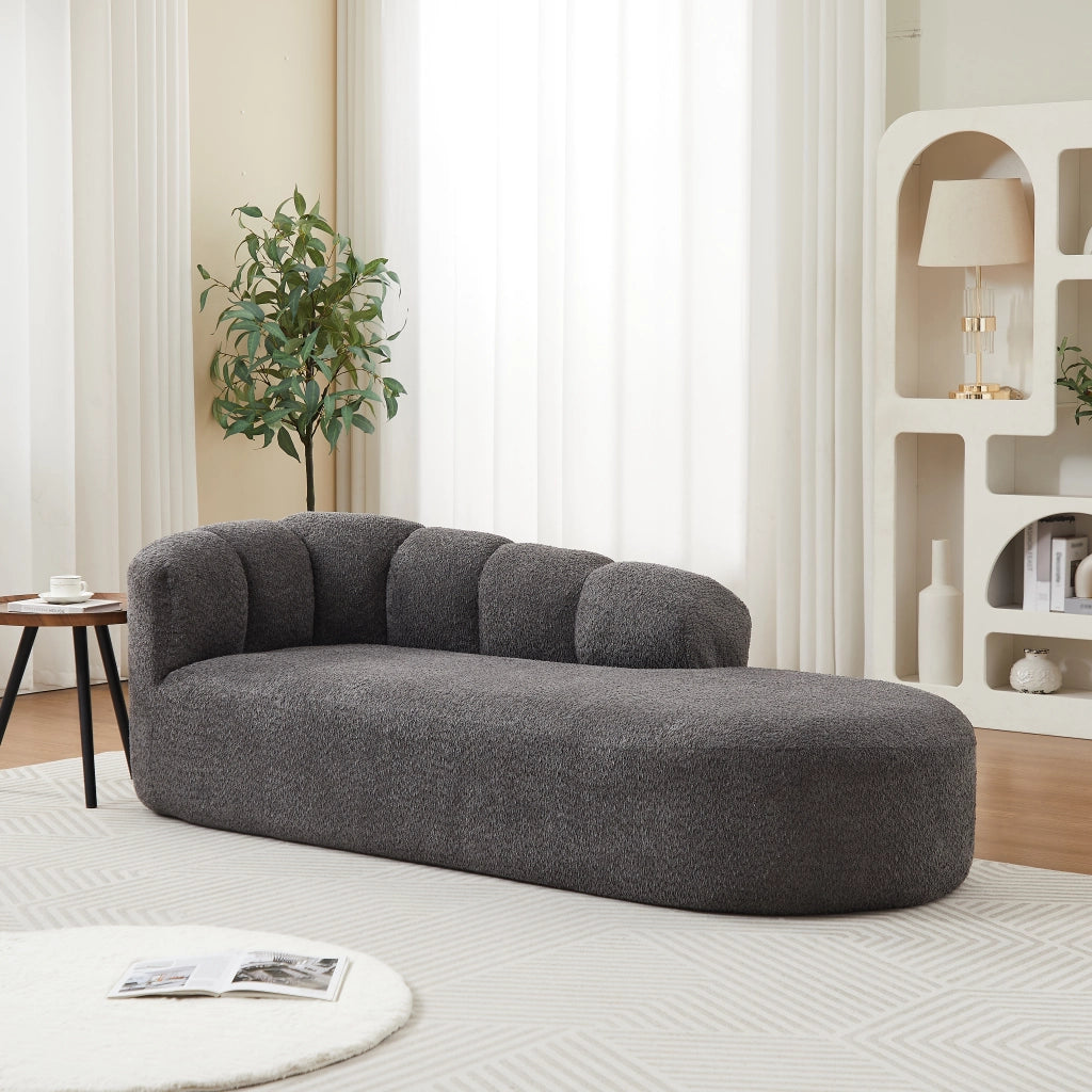 Poltrona chaise longue senza braccioli in ciniglia grigio antracite con schienale ondulato