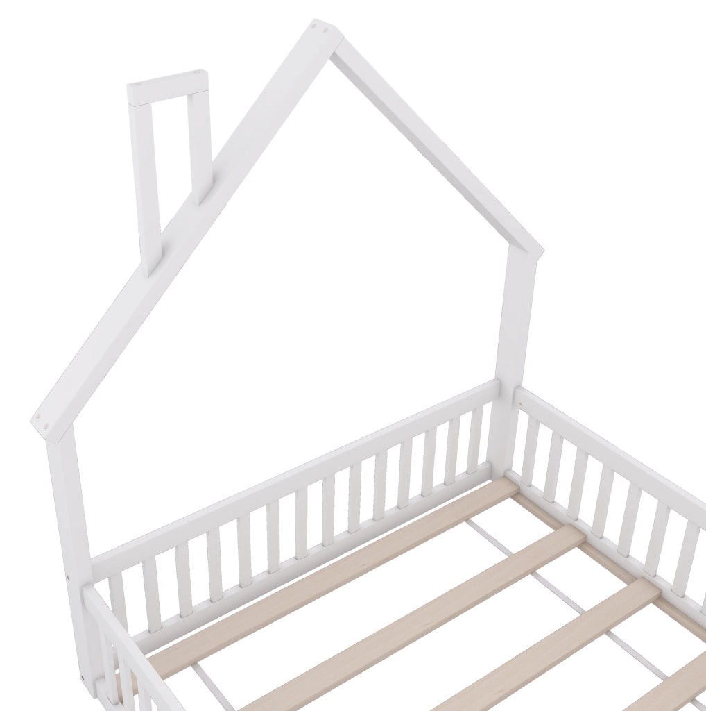 LETTO per bambini 140x200 cm con sponde di sicurezza, pino e MDF bianco