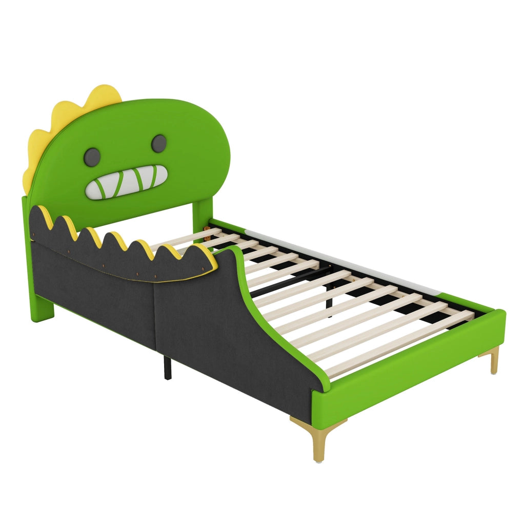 LETTO bambini a forma di dinosauro 90 x 200 cm Verde in PU e MDF