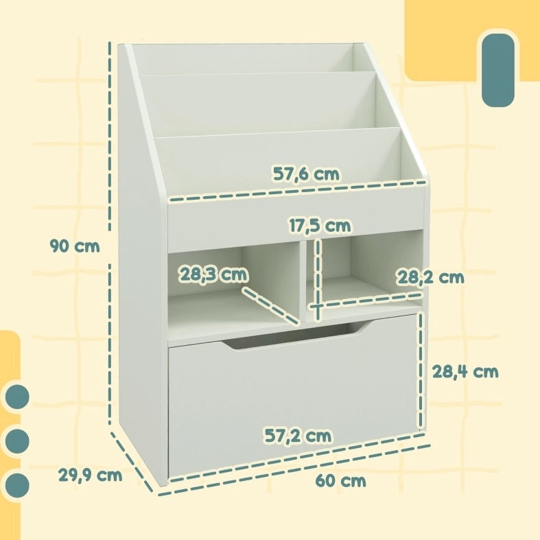 Libreria per bambini con cassetto e ripiani verde 60x29,9x90 cm