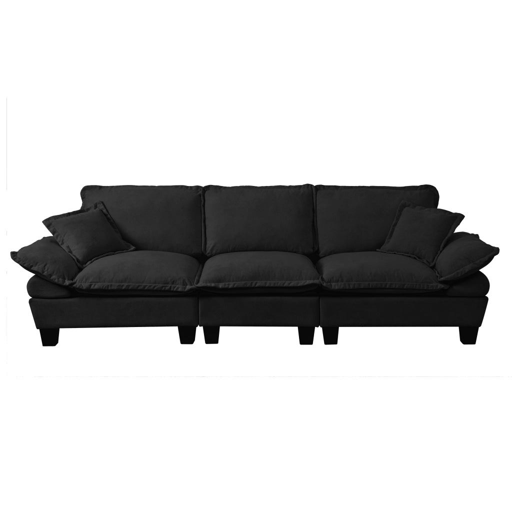 Divano modulare 263x82x90 cm con braccioli removibili in ciniglia nero