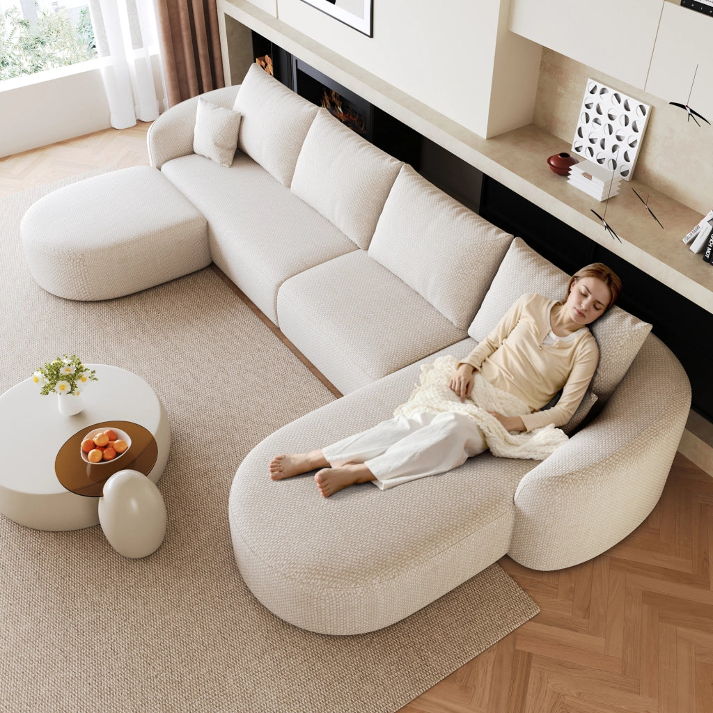 Divano angolare modulare a U 336 cm in tessuto Schneiler bianco, senza montaggio