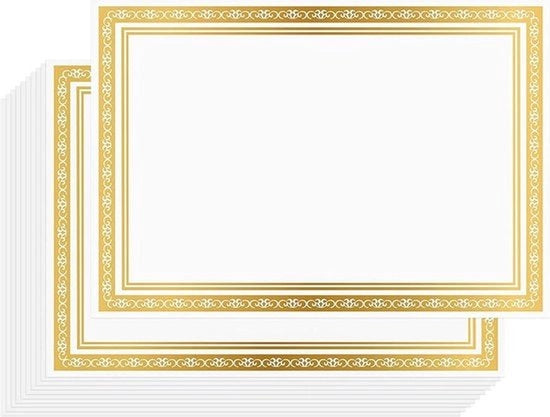 Papier di certificazione - Adatto per Stampanti Laser - 50 pezzi - Formato A4 - Carta bianca con bordo dorato - Fogli di certificazione - Adatto per colleghi, scuole, diplomi - Carta bianca (50 pacchi) per attestati e certificati.