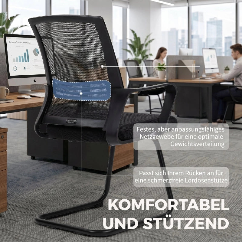 Sedie da ufficio ergonomiche set di 2 in rete nera imbottite impilabili con base a slitta 93 × 58.5 × 57.5 cm